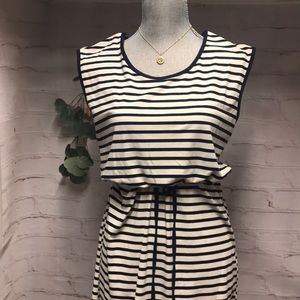 BRETON STRIPE DRESS SHORT SLEEVE with waist TIE NAVY &CREAM by 6th & LOVE size L